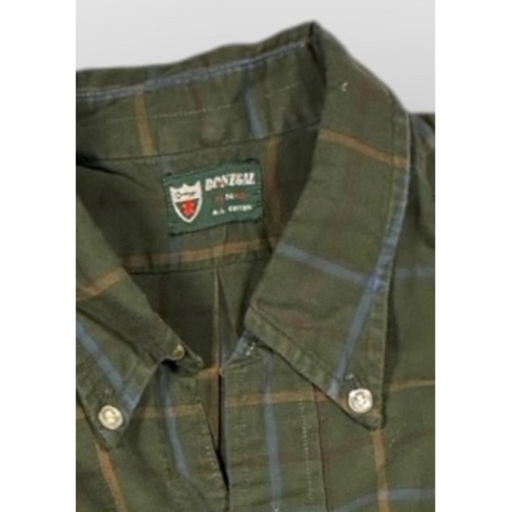 Vtg Donegal Mens Olive Green Plaid Button Down Shirt Cotton Grunge Long Sleeve M - Picture 3 of 8